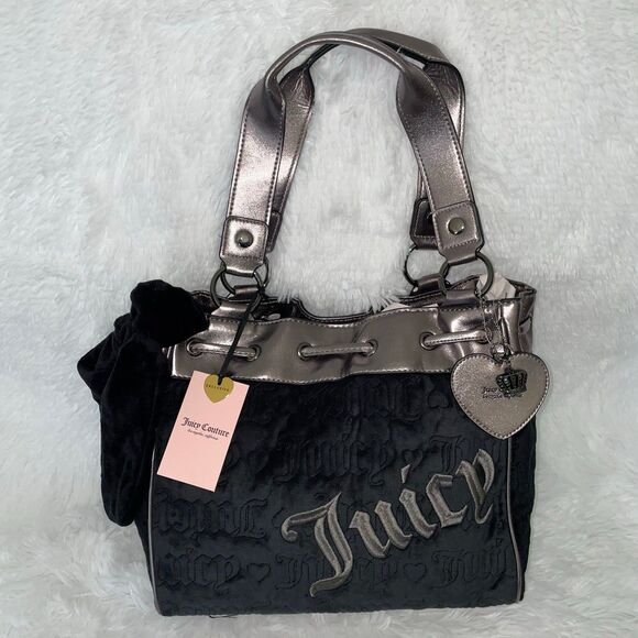 Juicy Couture Handbags - Juicy Couture Vintage Dreams Daydreamer Tote Bag Liquorice Gun Metal Rare NWT